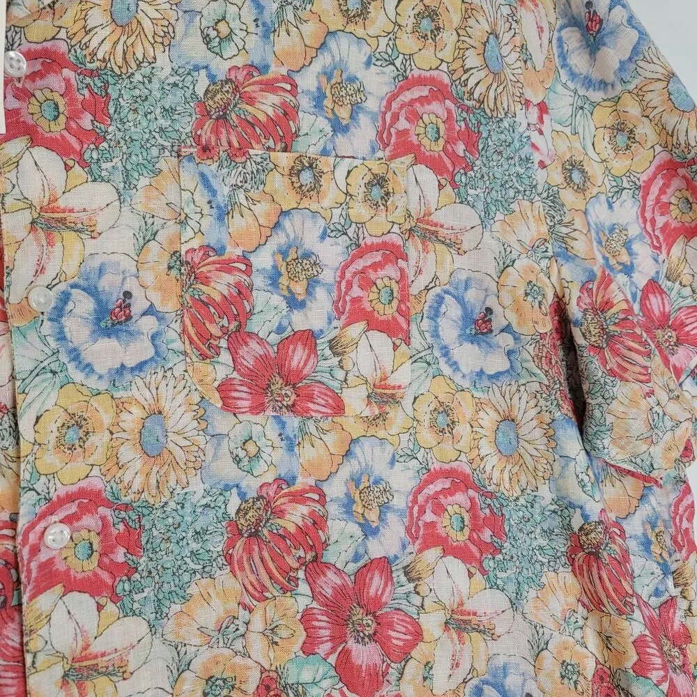 J.Crew Men's XL 100% Linen Floral Camp Shirt NWT Multicolor Button Front Summer